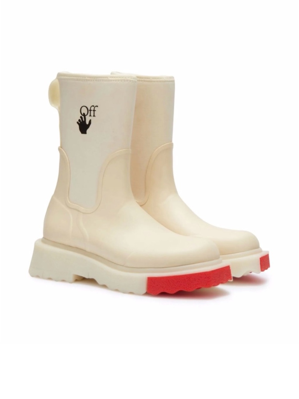 White Cream Platform Rain Boots with Pink Sole